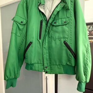 Vintage Green Bomber Jacket with Black Accents Large